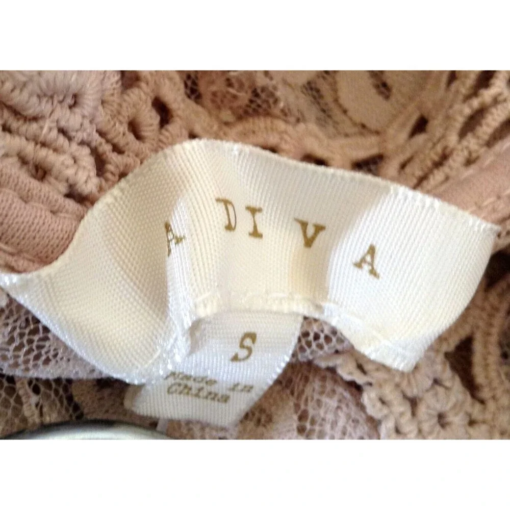 Crochet Lace Embroidered Top Wn S Beige Long Sleeve Blouse Sheer Fairy Boho Y2K